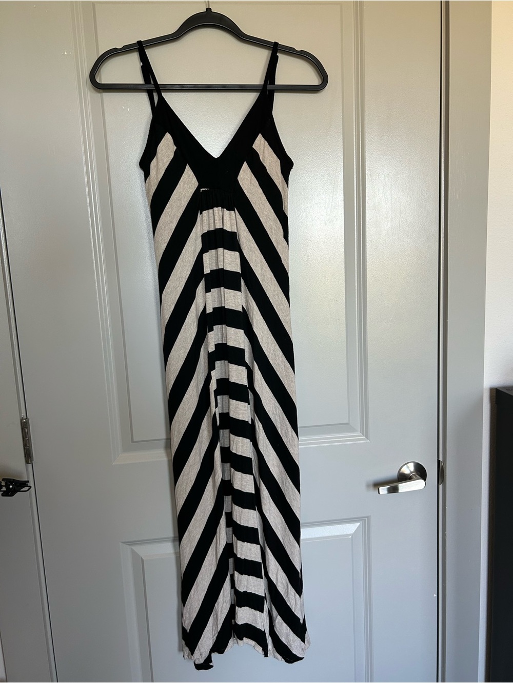 Ella Moss for Piperlime Y2K Striped Black and Cream Maxi Dress with V-Neck